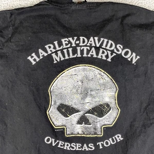 Harley Davidson Shirt Men XL Military Skull Overseas Tour Army Distressed Grunge - Picture 1 of 9