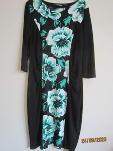 The Collection Debenhams Size 18 Black & Green Floral Body Con Dress
