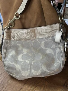 Coach Signature Hobo Zoe Shoulder Bag Boho Gold Metal Accent Purse - Picture 1 of 10