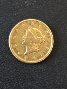 1849 1 dollar gold coin, Type 1, Open wreath, AU Details - Picture 1 of 2