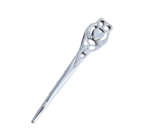 Stunning Polished Pewter Claddagh Love Friendship Loyalty Kilt Pin - Picture 1 of 1
