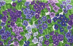 February Violets Fabric,#2795,Cotton,Bed of Purple Violets,Gr.Leaves,52"x44" - Picture 1 of 1