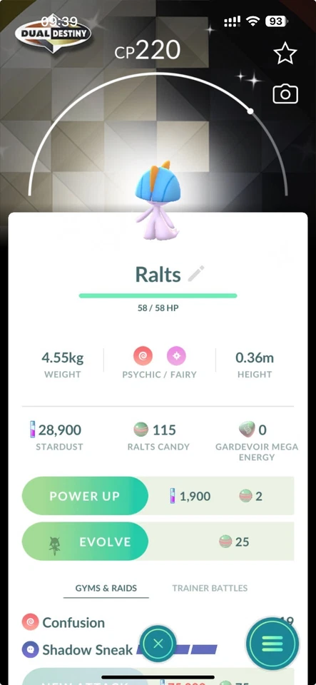 Pokémon Ralts Brillantes Fondo Especial P T C GO Leer Descripción Foto 1 de 1