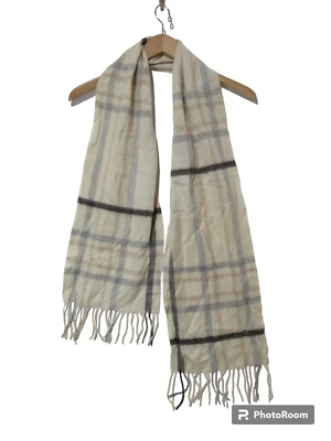 Cachecol Charter Club feminino 60x9,5" 100% CASHMERE luxo xadrez bege neutro FALHAS - Imagem 1 de 4