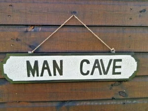 MAN CAVE SIGN (HAND CARVED & PAINTED). WALL HANGING - Picture 1 of 1