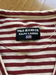 Ralph Lauren Women’s Small V Neck Baton Top Red/cream - Picture 1 of 3