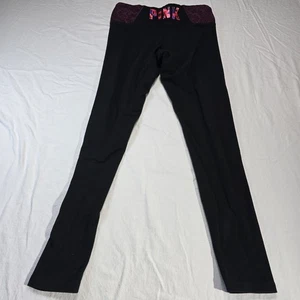 Victoria Secret Leggings Burgundy Lace Pink Waist Band Hidden Pocket Dog Medium - Picture 1 of 6