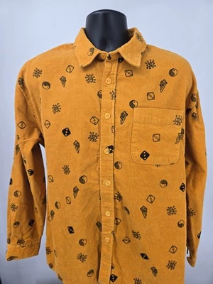 Forever 21 Corduroy Shirt Mens Medium Yellow Long Sleeve Dice Mushroom - Image 1 of 4