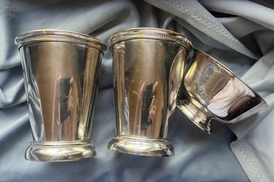 "Juego de 2 tazas de julep de plata con cuentas de 4,5"" y cuenco de reproducción Paul Revere de 4""" Foto 1 de 4