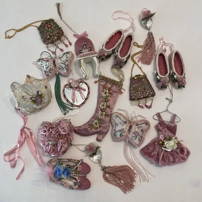 复古维多利亚风格粉色破旧别致芭蕾舞圣诞装饰品 15 件装 — 第 1/4 张图片