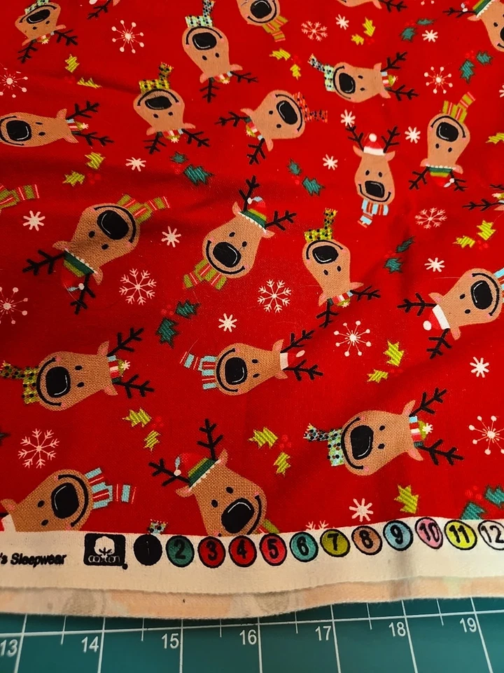Santa Reindeer Joann Snuggle Flannel Fabric  By The 1/2 Yard Red Snowflakes New - Image 1 of 4