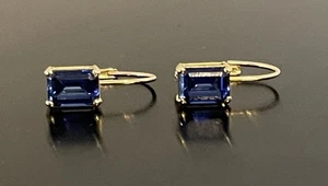 Ohrringe 14 Karat massiv Gelbgold Leverback dunkelblaue Kristalle - Bild 1 von 4