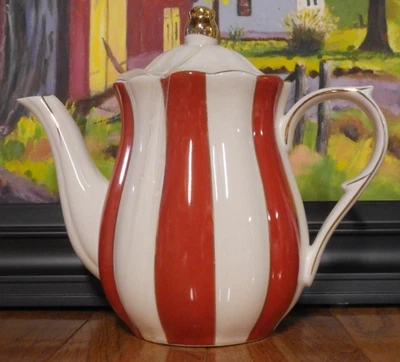 Grace Teaware Red & White Stripe Scallop Coffee Pot New 7 3/4" - Image 1 of 4