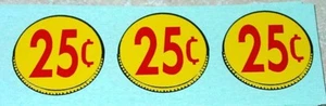Three (3) Generic 25 Cent Coin Vend Stickers V-16-25 - Picture 1 of 1