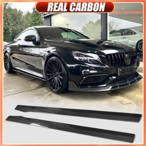 REAL CARBON Side Skirts Extension Lip For Benz W205 C205 C300 C43 C63 2015-21 - Foto 1 di 14