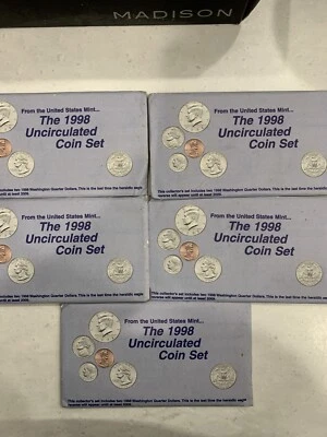1998 US Mint Lot Of 5 Unc Sets Of 10 Coins P And D W/ OGP You Get All 50 Coins - Image 1 of 4
