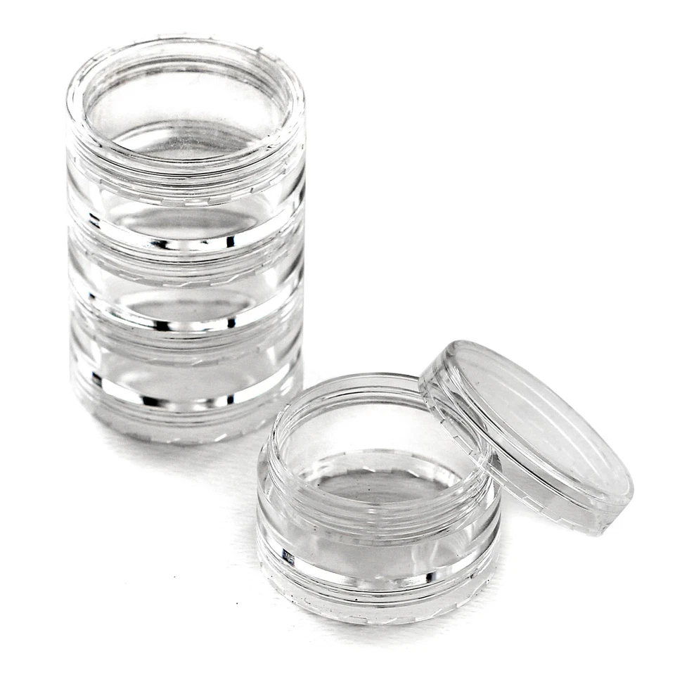 10 x 10ml Stacking Screw Top Craft Pots for Glitter, Nail Art CLEAR LIDS jn-10 - Image 1 of 1