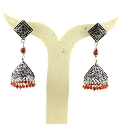 Orecchini Pietra Preziosa Corallo Naturale Fatti a Mano Gioielli Perline Orec... - Immagine 1 di 2