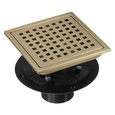 6 Inch Square Shower Drain, 304 Stainless Steel Floor Drain with Flange Gold - Image 1 of 4