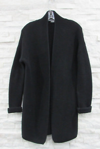 Vince Black Heavy Ribbed Cotton Knit Long Open Cardigan Sweater L