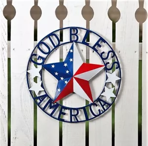 Metal “God Bless America” Patriotic 3D American Star Wall Hanging Indoor Out 14” - Picture 1 of 3