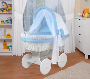 WALDIN Baby Bollerwagen,Stubenwagen,komplett mit Zubehör,Stoffe Weiß/Blau - Bild 1 von 4