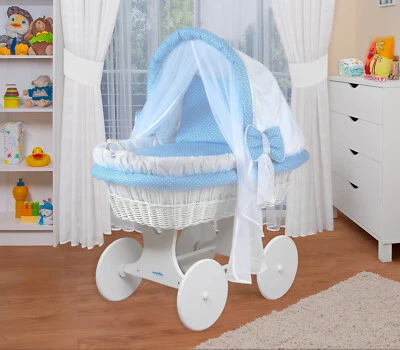 WALDIN BABY COLLECTION WALDIN Baby Bollerwagen,Stubenwagen,komplett mit Zubehör,Stoffe Weiß/Blau