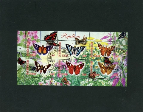 Chad 2012 S/S of 6, Butterflies Flowers Canceled Cover
