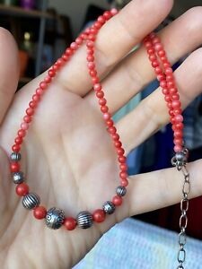 Carolyn Pollack  sterling silver 925 Red Coral Necklace 17” + 3”