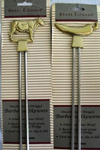 2-NIP-Brass Elegans Chili Pepper & Cow Handcrafted Stainless Steel BBQ Skewer  - Picture 1 of 5
