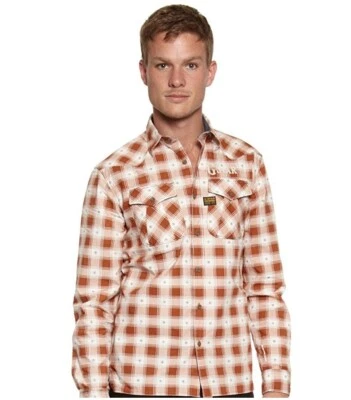 Camisa occidental de manga larga G Star RAW CO en marrón/blanco, talla L nueva con etiquetas $130 Foto 1 de 2