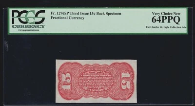 US 15c Fractional Currency Note Narrow Margin Red Back FR 1276sp PCGS 64 PPQ - Image 1 of 2