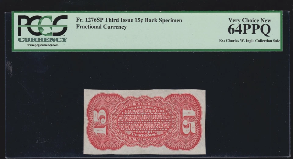 US 15c Fractional Currency Note Narrow Margin Red Back FR 1276sp PCGS 64 PPQ - Image 1 of 2