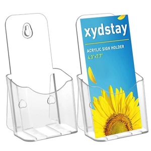 Acrylic Brochure Holder 4x9 Inches Slant Back Design, Clear Display Stand, Pl... - Picture 1 of 8