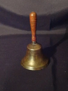 Vintage Handheld Teacher's School Bell Wooden Handle Brass 6" Ringer Replaced - Picture 1 of 10