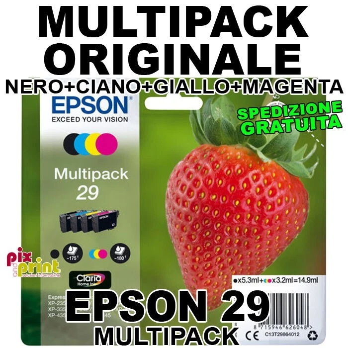 Epson 29 MULTIPACK 4 COLORI CARTUCCE ORIGINALI XP-235 XP-245 XP-452 XP-455 - Immagine 1 di 1