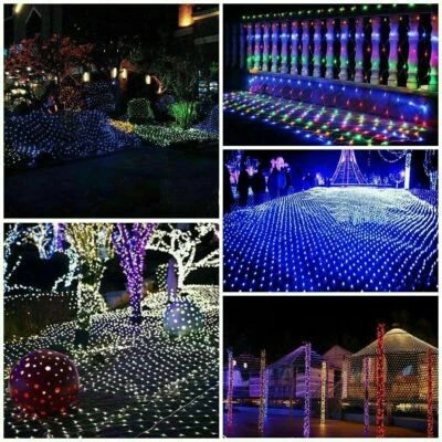 Solar LED Net Mesh Curtain Fairy String Lights Outdoor Wedding Party Xmas Decor - Image 1 of 4