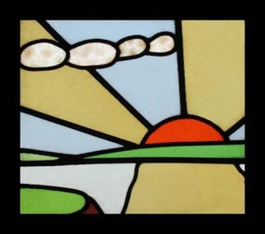 Art Deco Sunburst English Stained Glass Window With Amazing Clouds - Picture 1 of 1