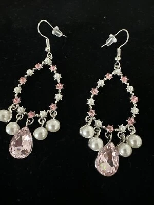 J экипажа опал розовый со стразами жемчуг Люстра серьги новая ставка 4 благотворительность❤️317 x 2 - Изображение 1 из 4
