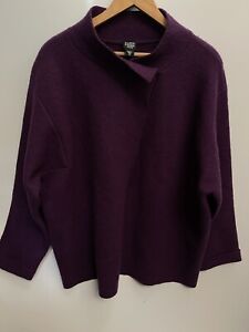 Eileen Fisher Sweater Womens Purple Cardigan 100% Wool Open Front 2X