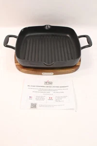 All-Clad Cast Iron Enameled Square Grill with Acacia Trivet 11 Inch - Picture 1 of 6