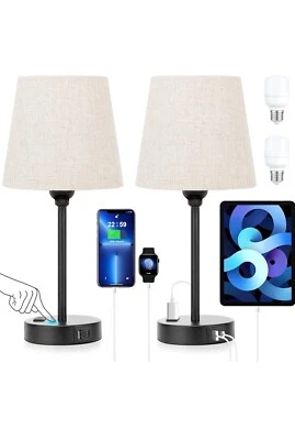 Juego de 2 mini lámparas de noche para dormitorios - Lámparas de mesita de noche para dormitorio con USB C. Foto 1 de 4