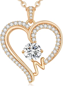 Initial Necklaces for Women, Rose Gold A-Z Letter Heart Pendant Jewelry Gifts fo - Picture 1 of 12