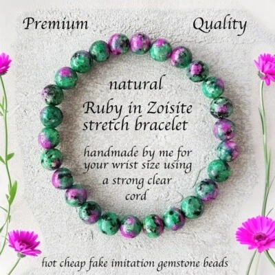 Brazalete Mujer Rubí Zoisita 8mm Cuentas Piedras Preciosas Naturales Meditación Reiki Elástico Foto 1 de 4