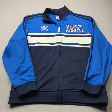 Adidas Oklahoma City Thunder Jacket Mens Large Blue Track Full Zip Trefoil Logo Cover