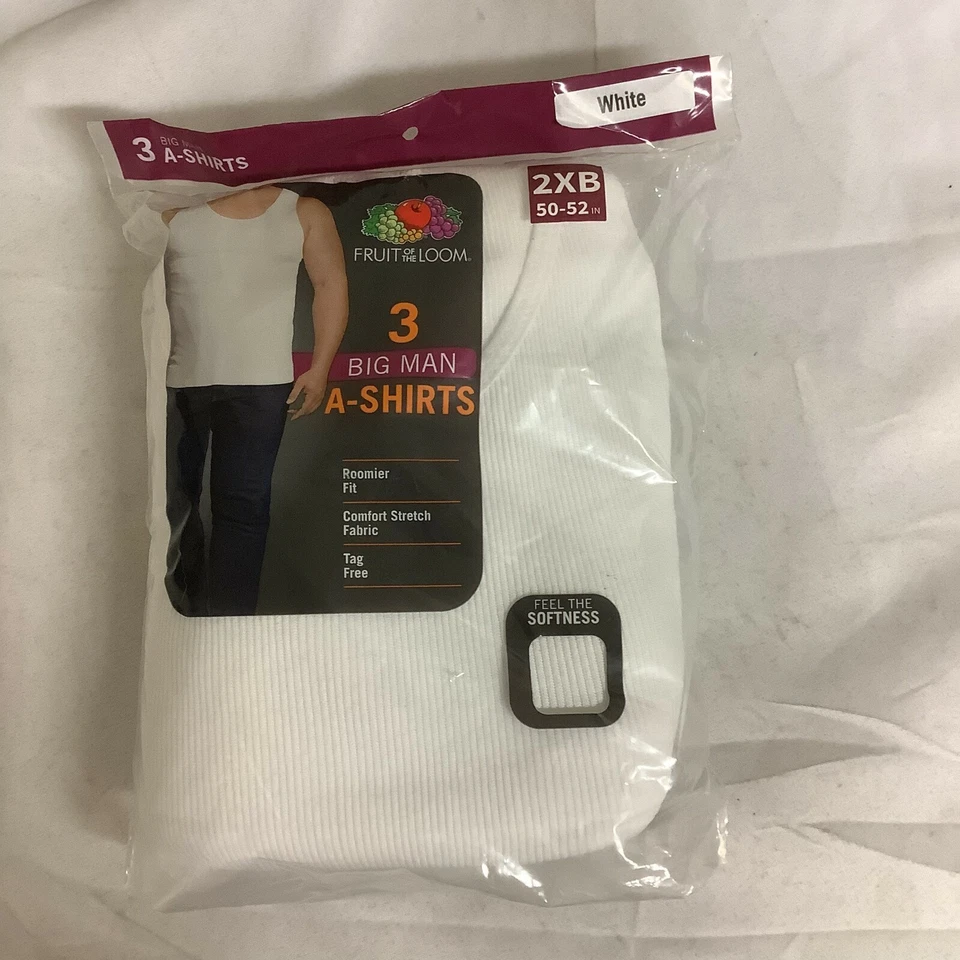 Fruit Of The Loom Mens Undershirt White Cotton Pack Of 3 Size 2XB 50-52 In  - Image 1 of 3