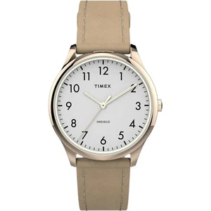 Timex TW2T72400, Orologio da donna di facile lettura, beige in pelle, indaglo, cassa 32 mm - Foto 1 di 2