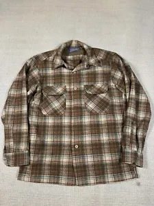 Camicia vintage Pendleton tasca patta lana marrone a quadri flanella tavola uomo M colletto ad anello - Foto 1 di 10