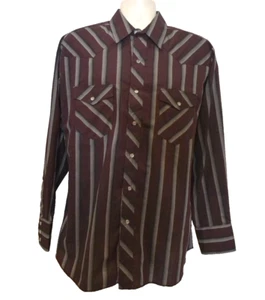 Wrangler Western Shirt Burgundy and Gray Pearl Snap Large - Picture 1 of 7
