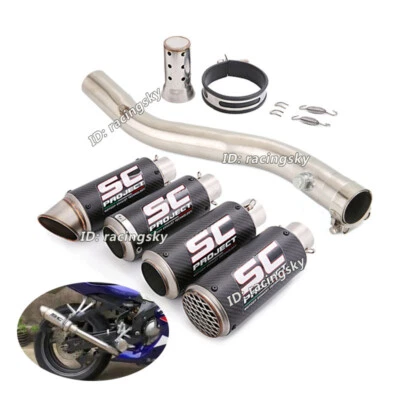 For Honda CBR600F4i 2001-2007 Mid Exhaust Link Pipe + 51mm Carbon Muffler Escape - Image 1 of 4